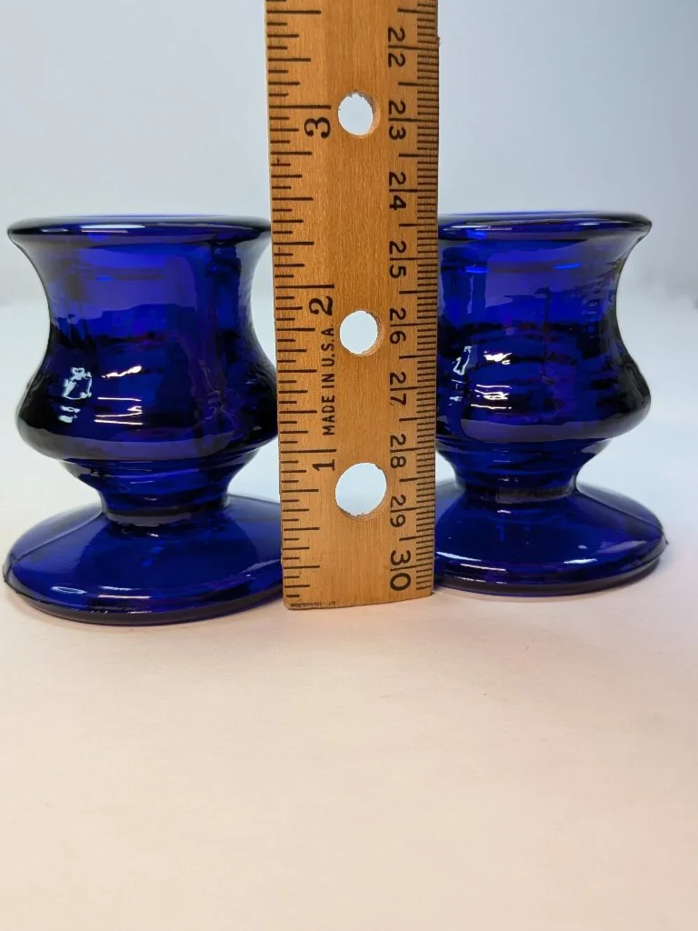 VTG 60s Cobalt Blue Glass Candlestick Holders Pedestal Mid Century Heavy Mini